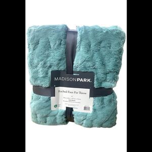 Madison Park Ruched Faux Fur Throw Teal